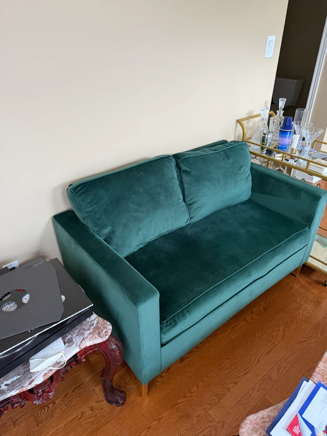 Dark Green Velvet Loveseat - photo 2