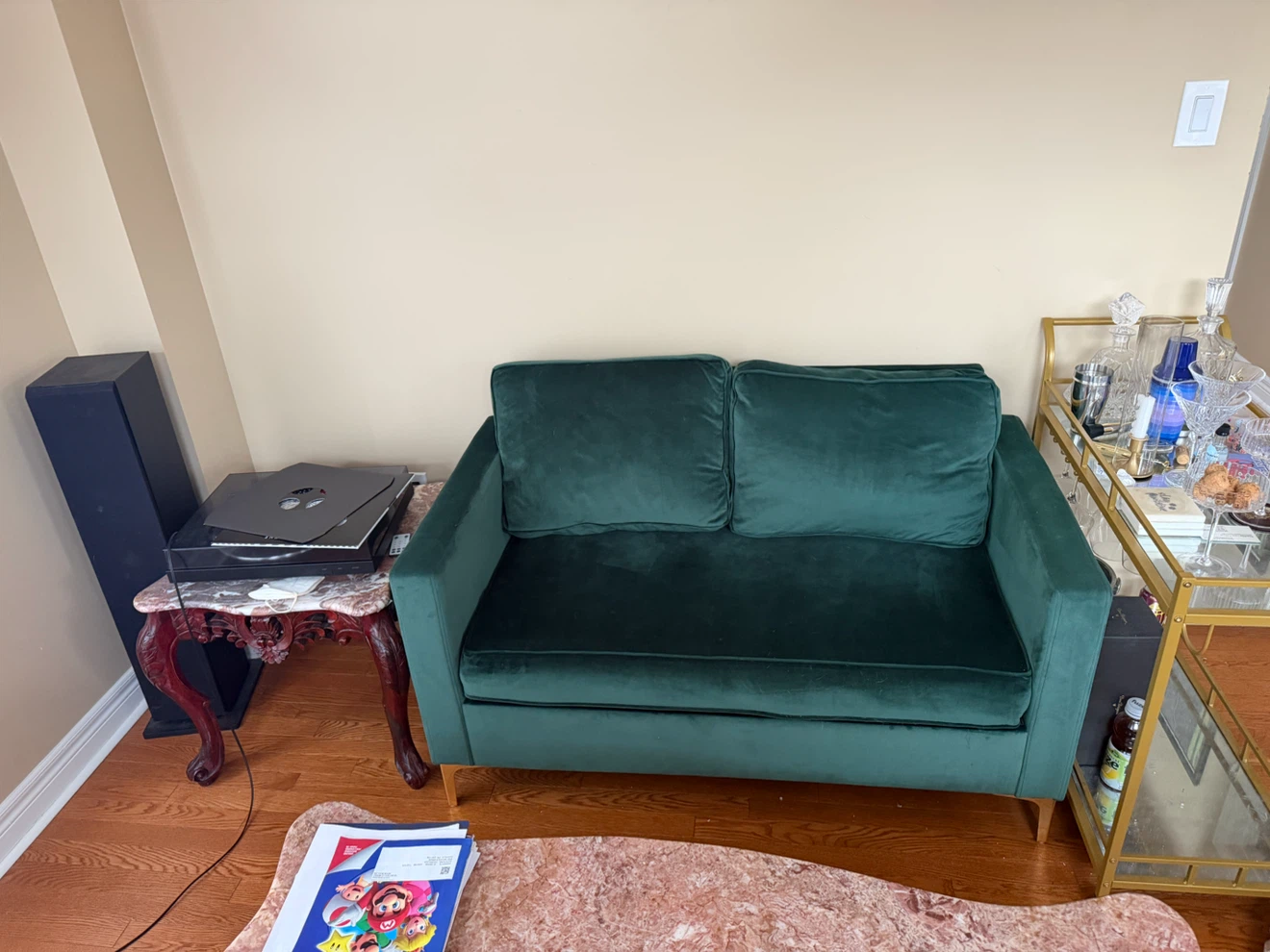 Dark Green Velvet Loveseat - photo 3