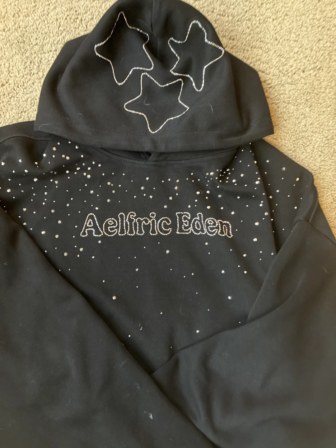 Aelfric Eden black hoodie with rhinestone star details