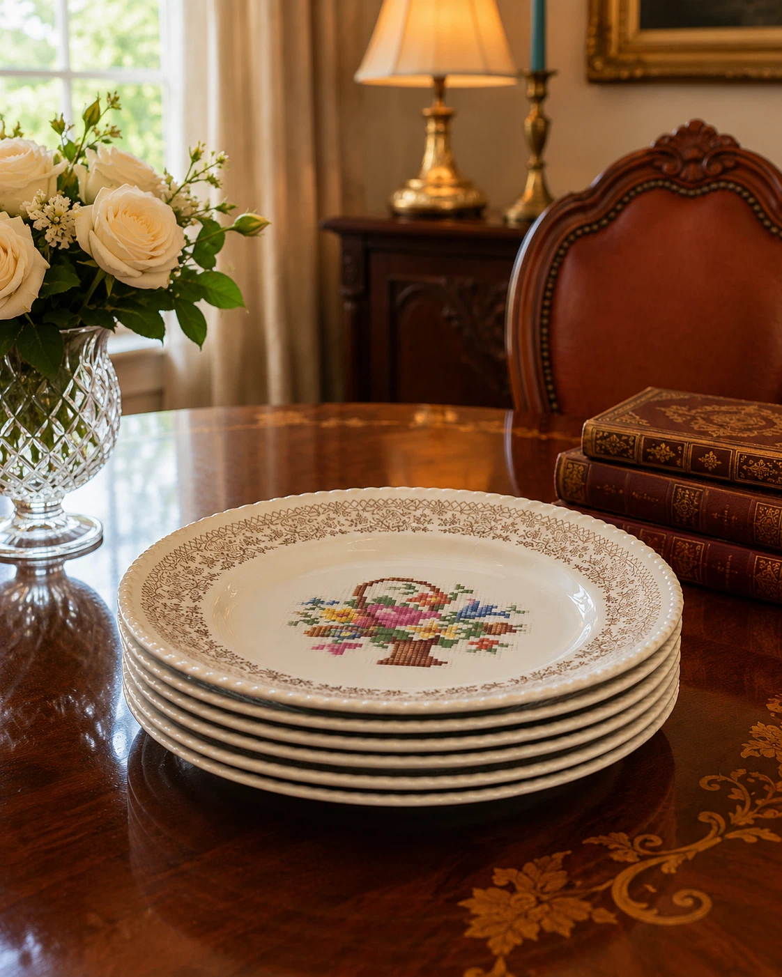 Vintage British Empire Ware Petit Point Plates – 22K Gold