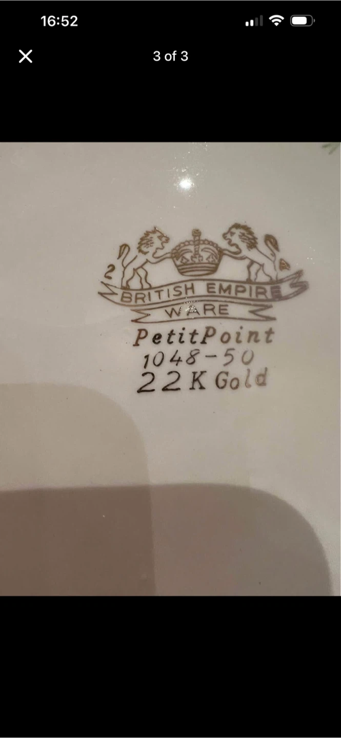 Vintage British Empire Ware Petit Point Plates – 22K Gold - photo 2