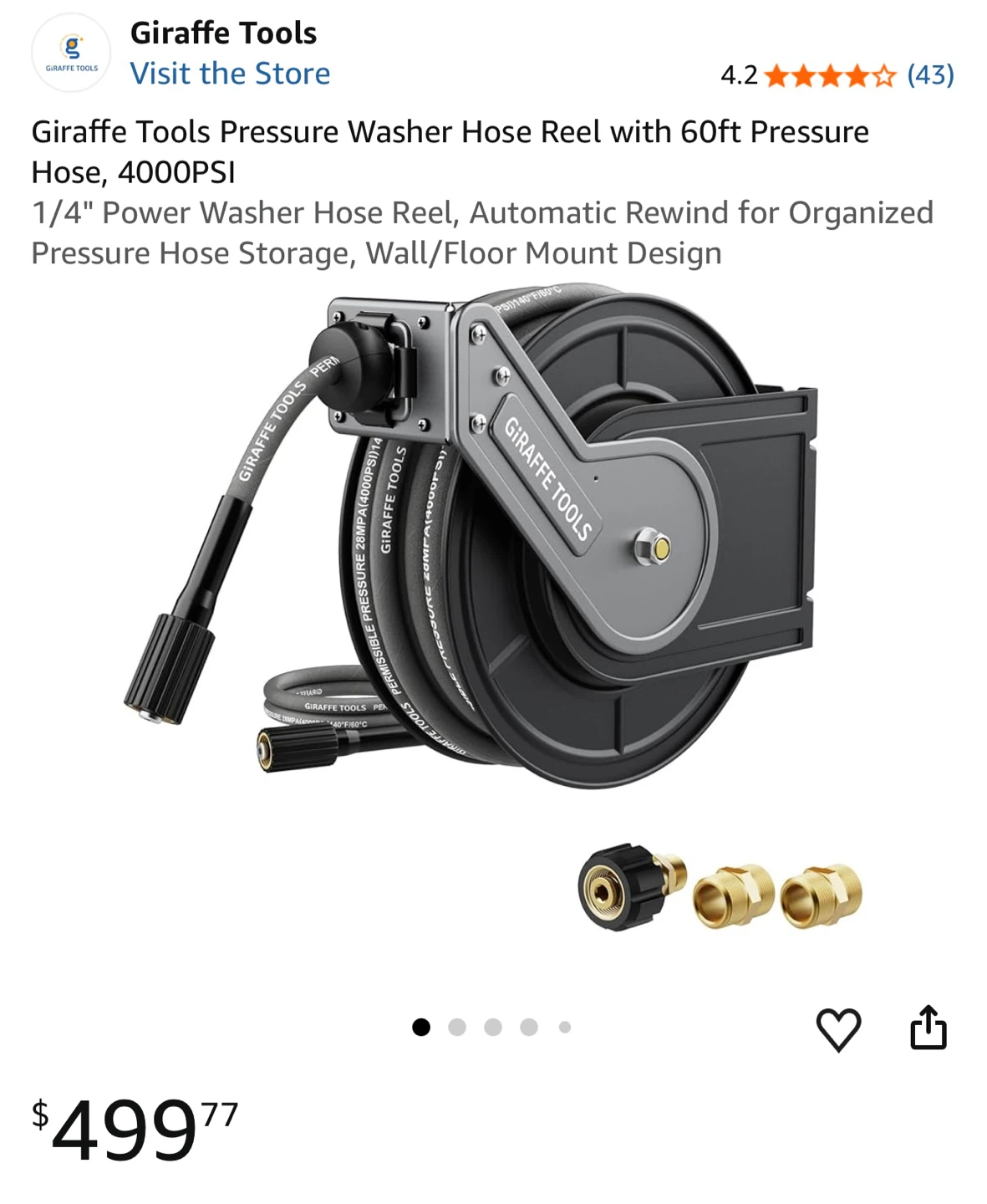 GiRAFFE TOOLS Retractable Pressure Hose Reel