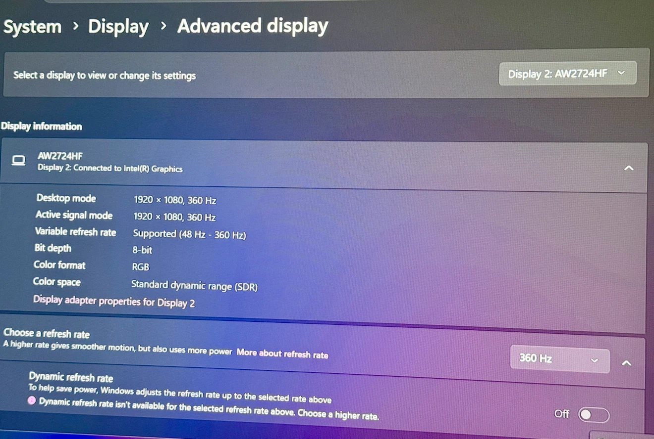 Alienware AW2724HF 27" 360Hz Gaming Monitor – Like New - photo 3