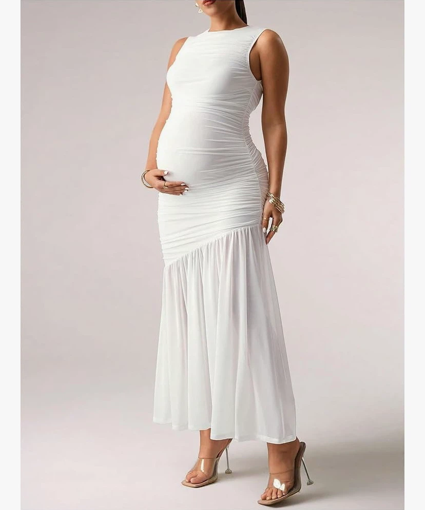 Women's Maternity Mesh Tank Dress Ruched Ruffle XL - photo 2