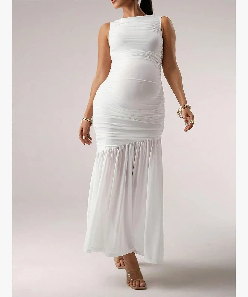 Women's Maternity Mesh Tank Dress Ruched Ruffle XL - photo 5