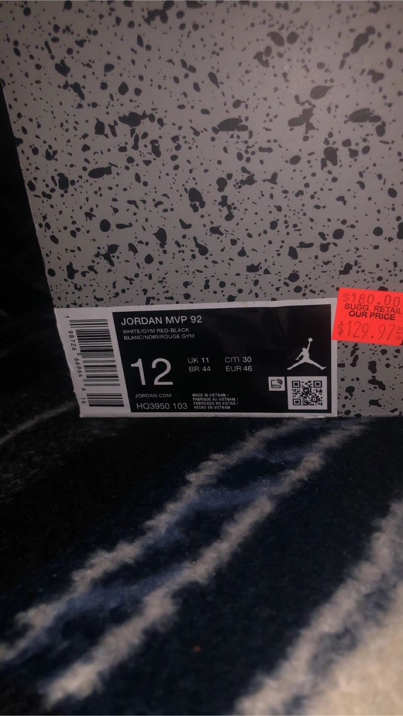 Nike Jordan MVP 92 White/Gym Red-Black Size 12