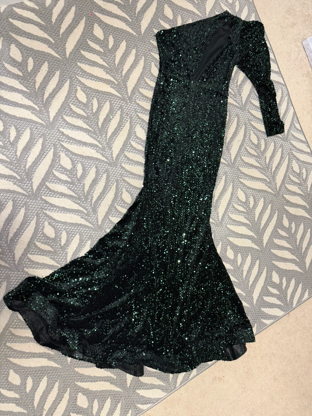 Dark Green Sequin One-Shoulder Dress
