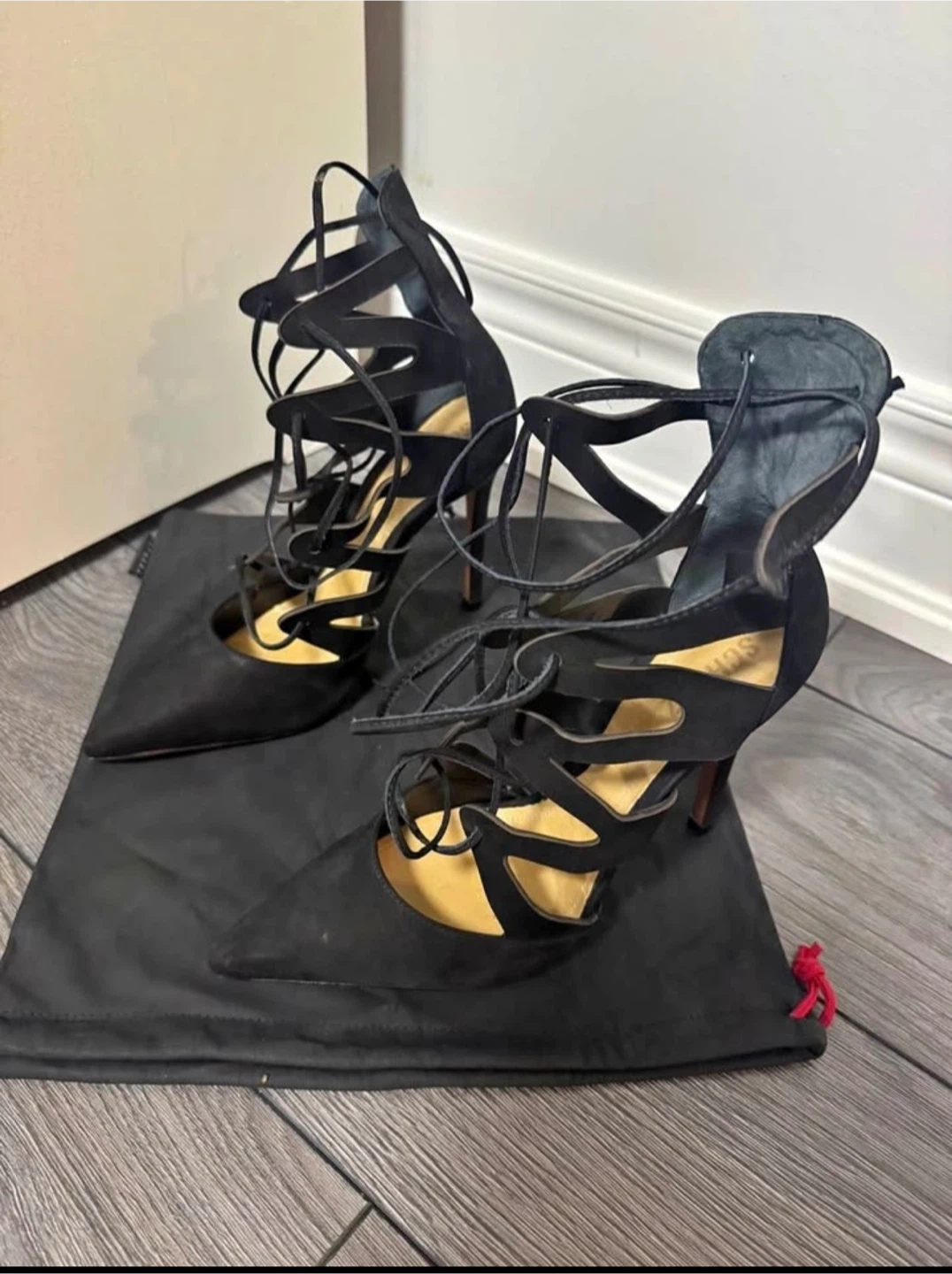 Schutz Black Lace-Up Heels