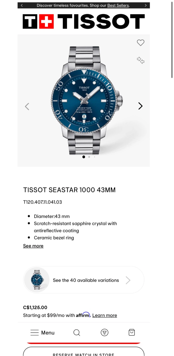 Tissot Seastar 1000 Powermatic 80 Watch