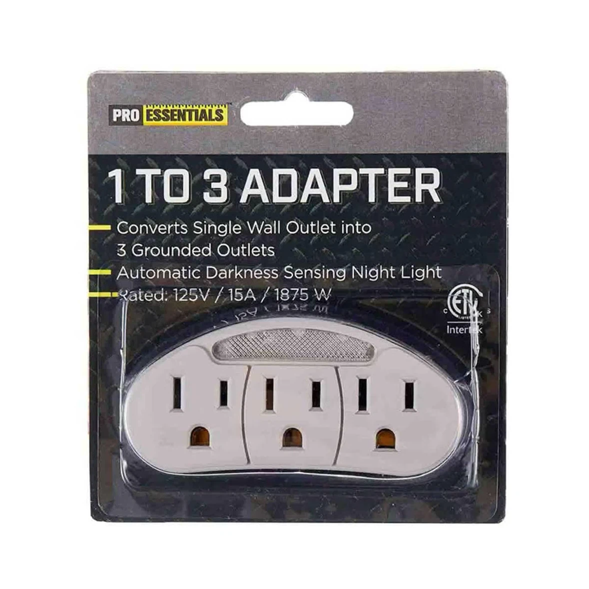 Prime Pro Essentials 1 to 3 Power Tap Adapter with Night Light