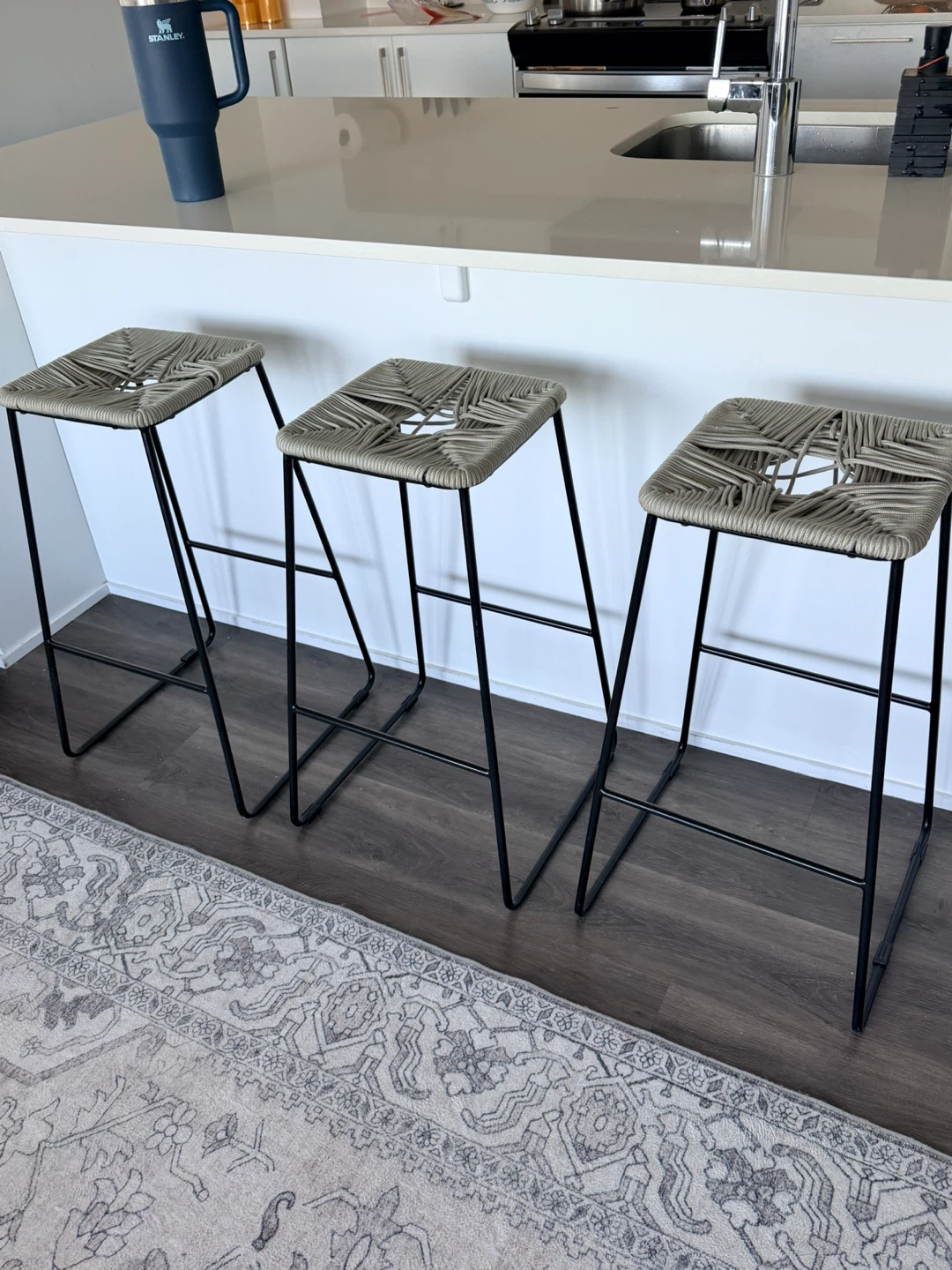 Set of 3 Woven Bar Stools