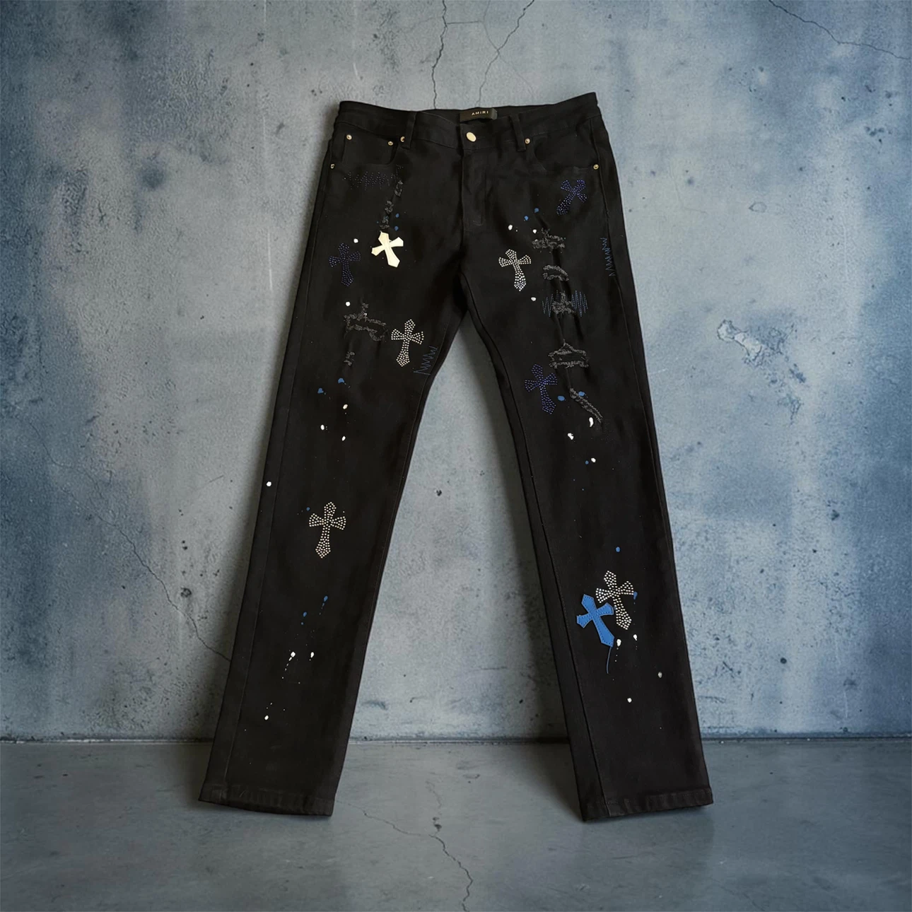 AMIRI Black Denim Jeans with Cross Details - photo 2
