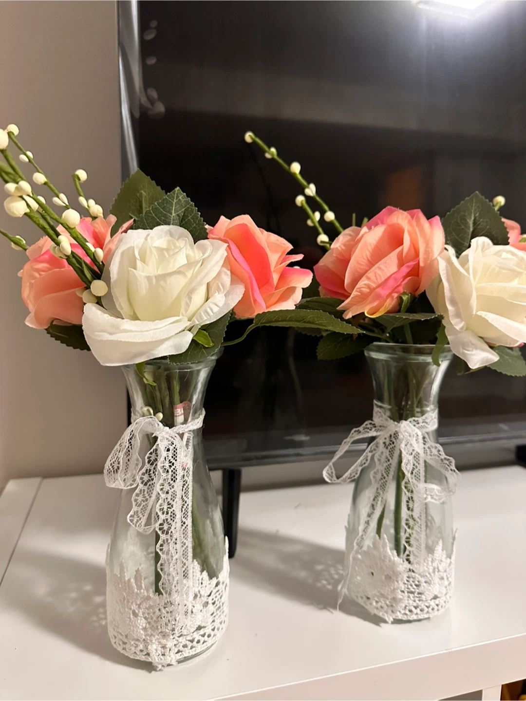 Set of Two Decorative Lace Glass Vases