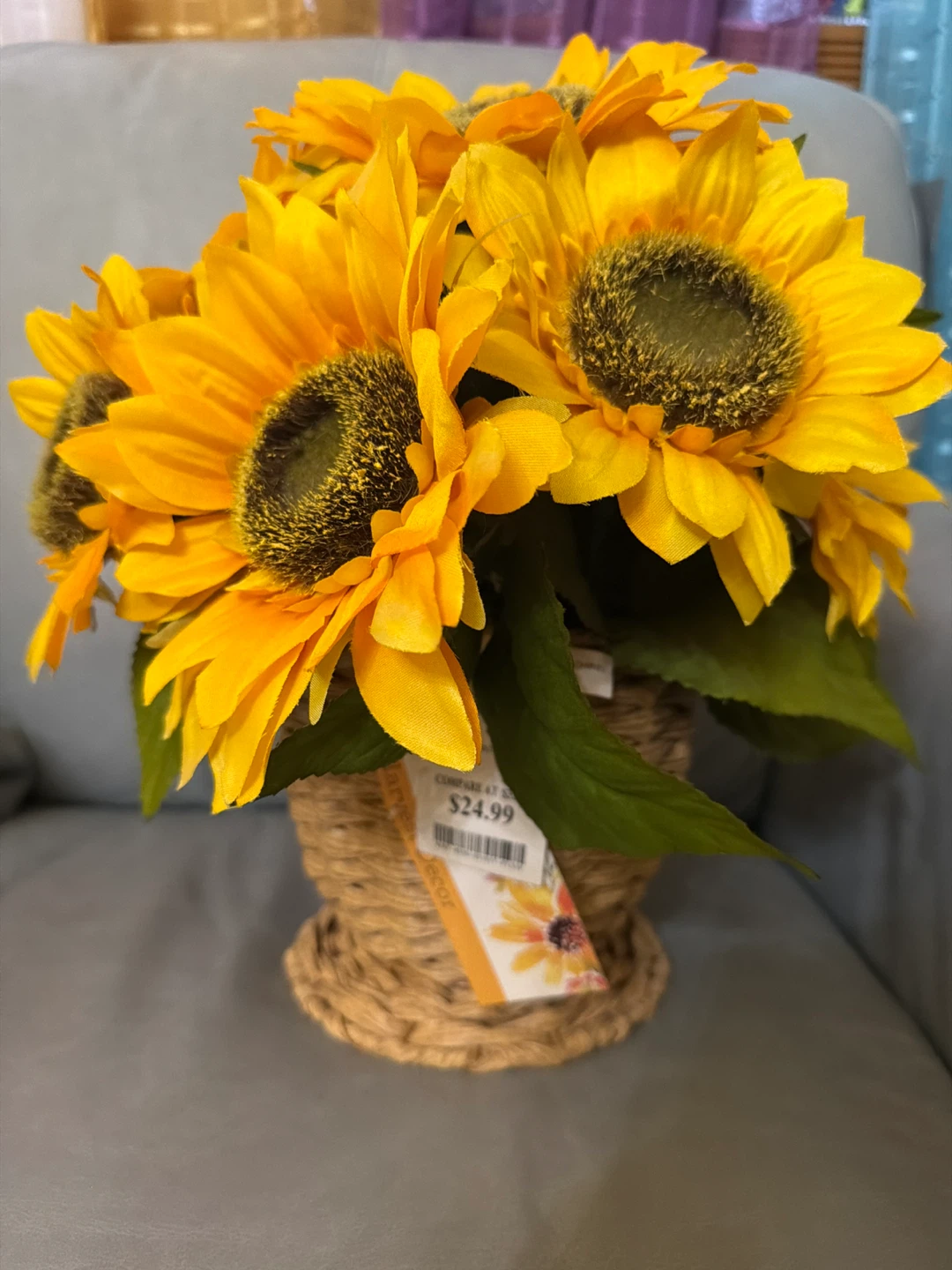 Artificial Sunflower Arrangement in Woven Basket