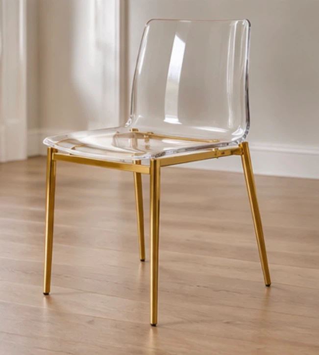 Clear Acrylic Dining Chairs with Gold Metal Legs