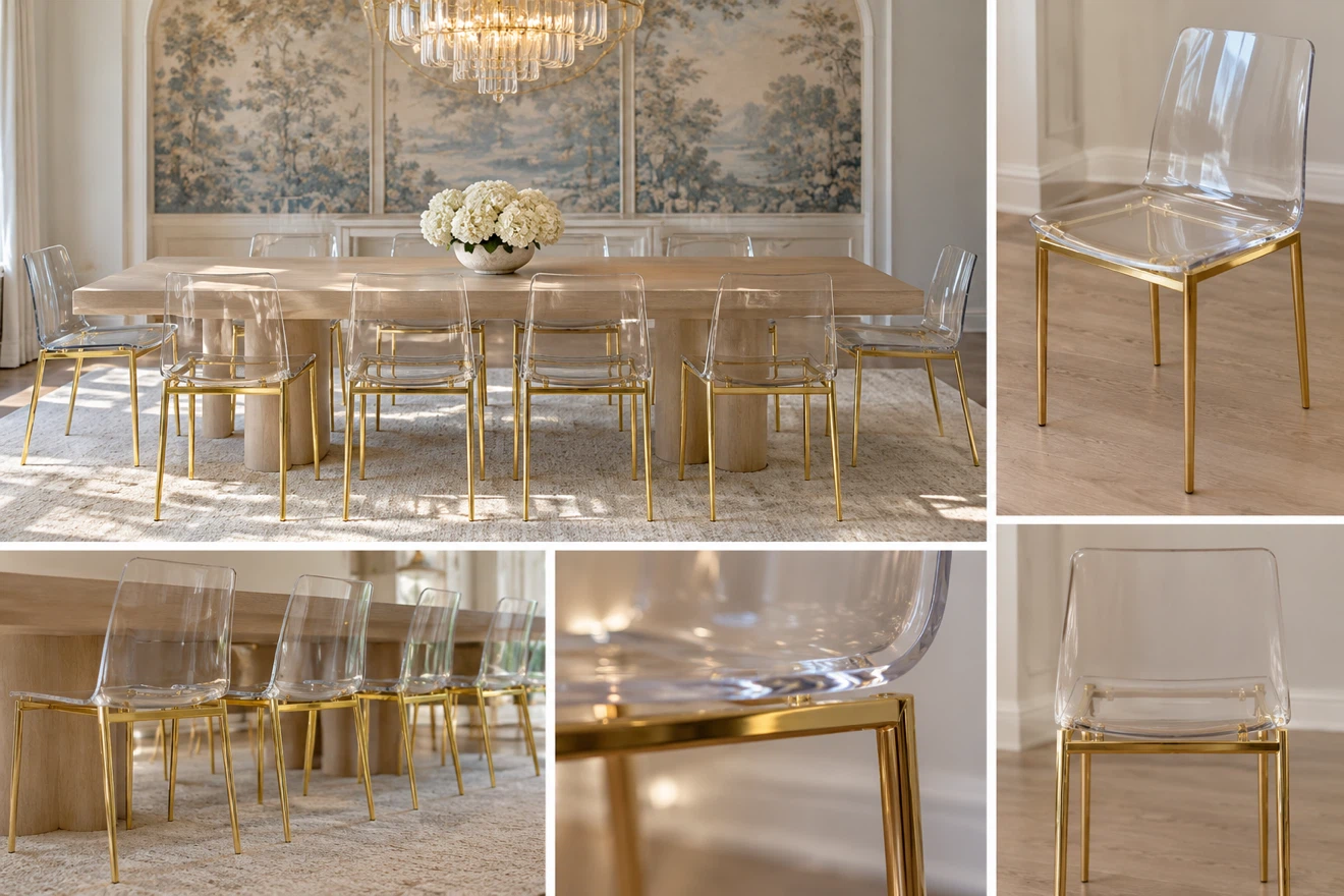Clear Acrylic Dining Chairs with Gold Metal Legs - photo 2