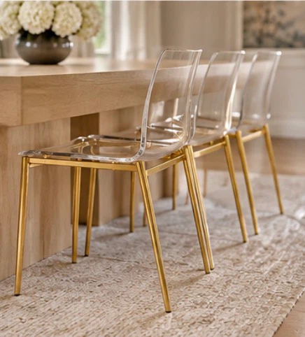 Clear Acrylic Dining Chairs with Gold Metal Legs - photo 3