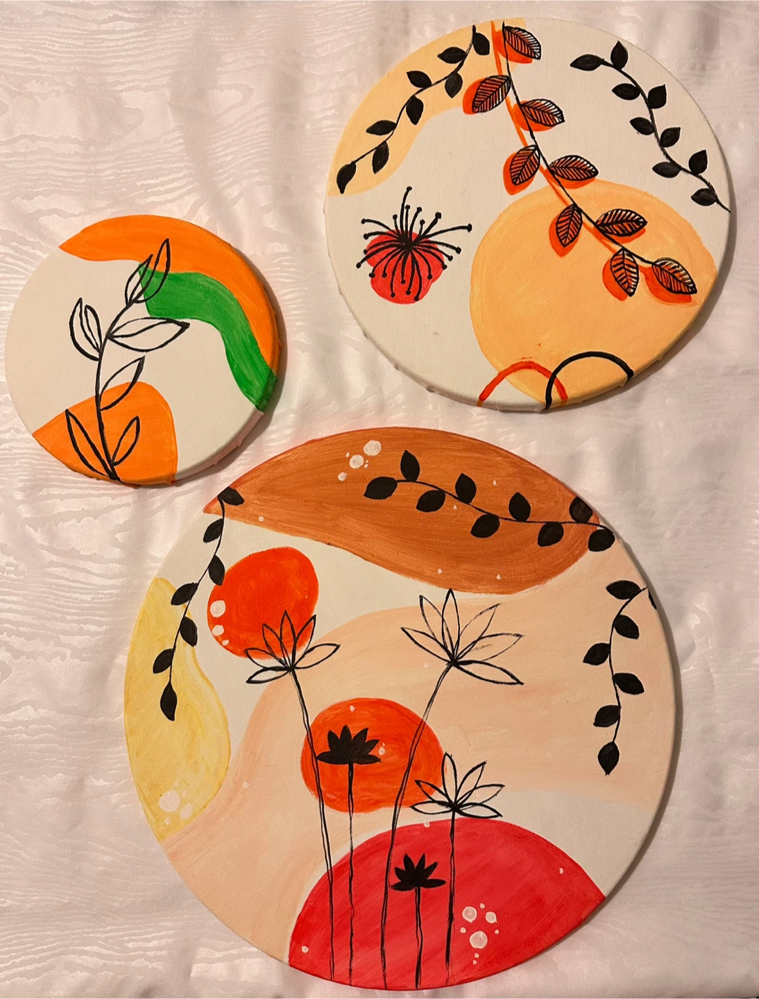 Set of 3 Hand-Painted Circular Canvases