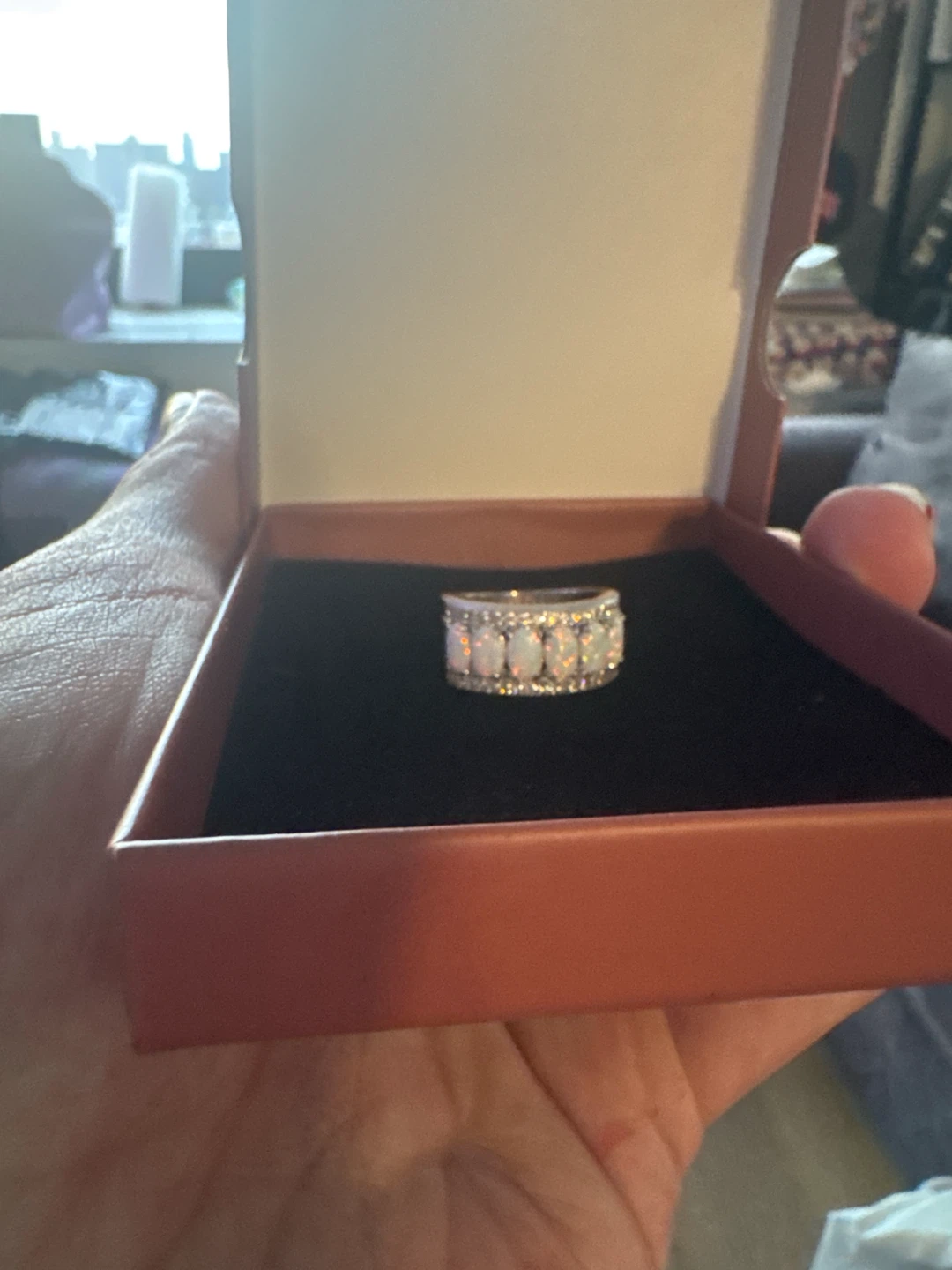 Opal & White Gold Ring – CZ Diamond Accents – Beautiful! - photo 2