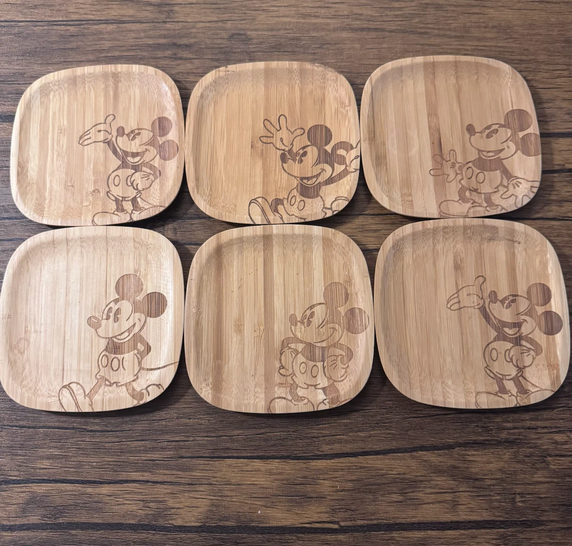 Set of 6 Disney Parks Bamboo Mickey Mouse Plates
