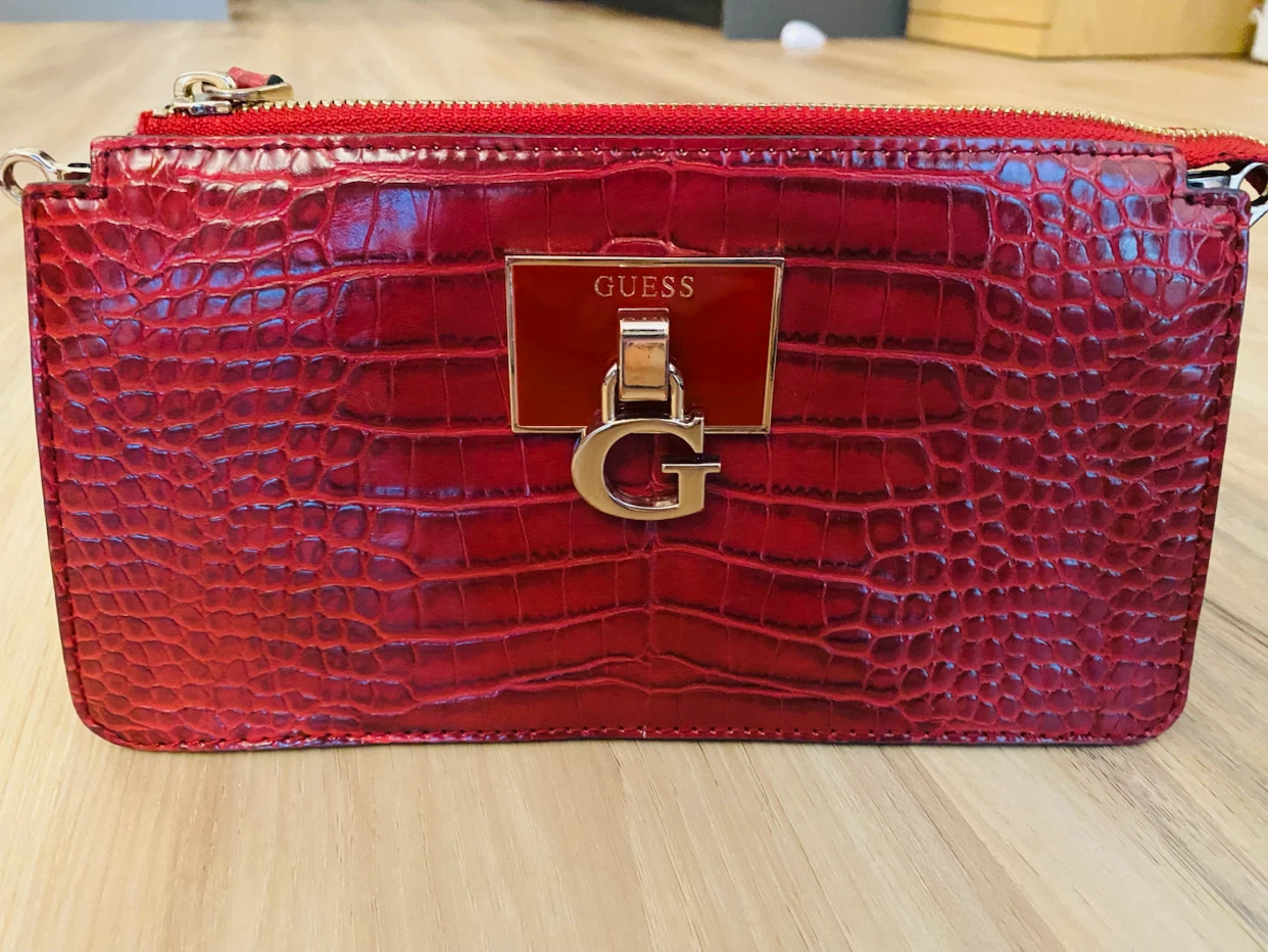 Guess red crocodile embossed clutch