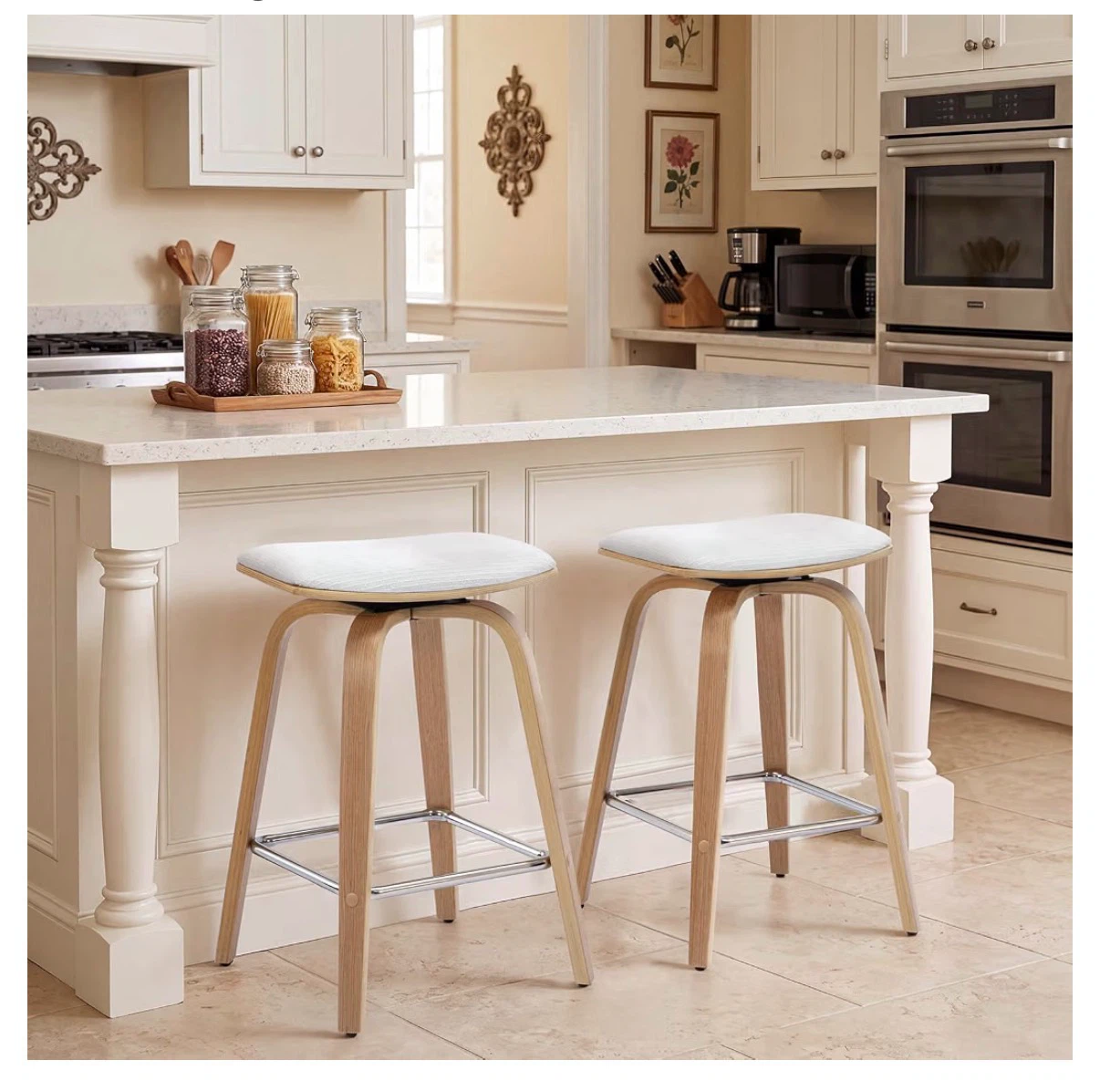 Set of Two Swivel Bar Stools white - photo 3