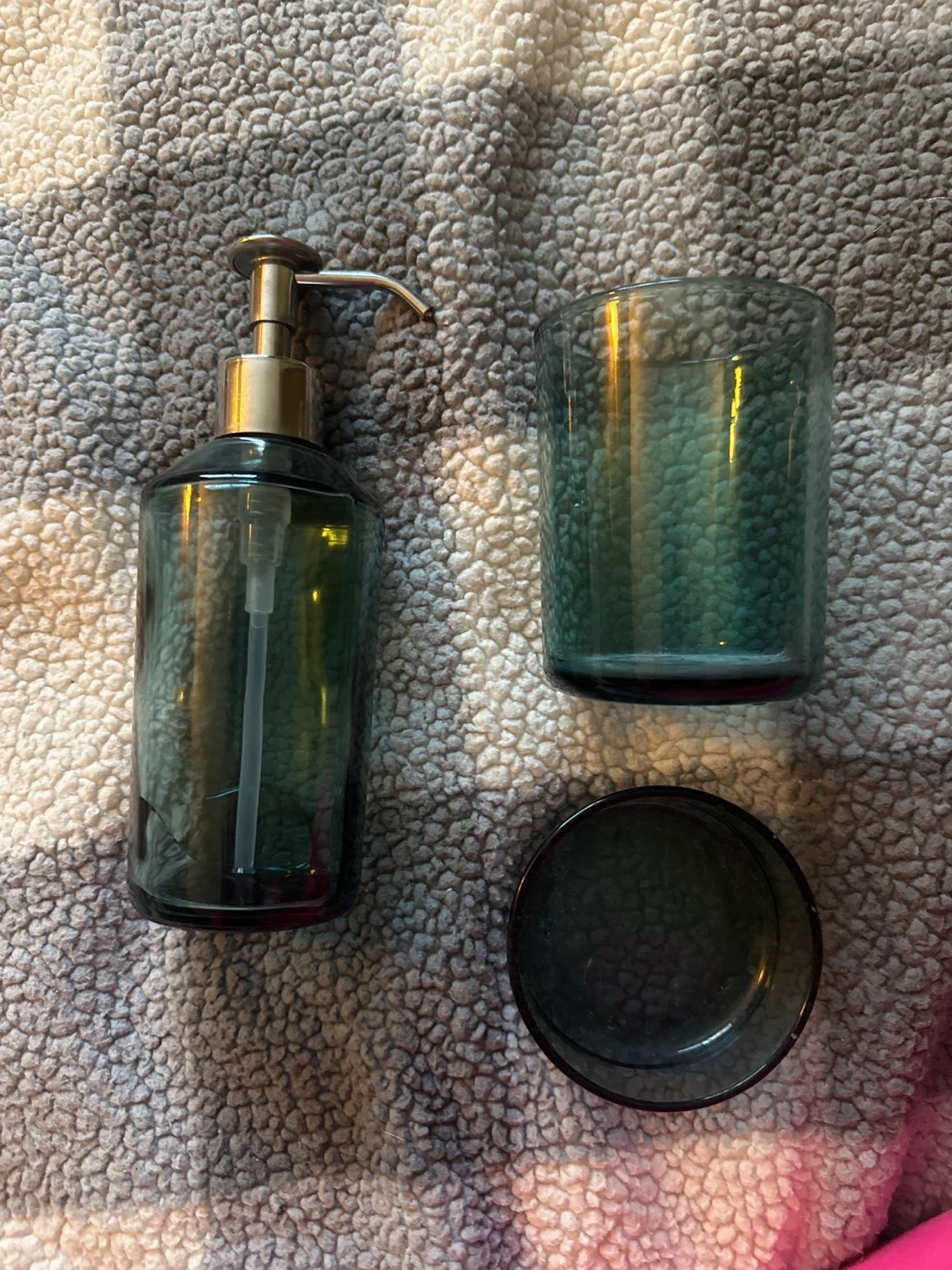 Green Glass Bathroom Accessory Set