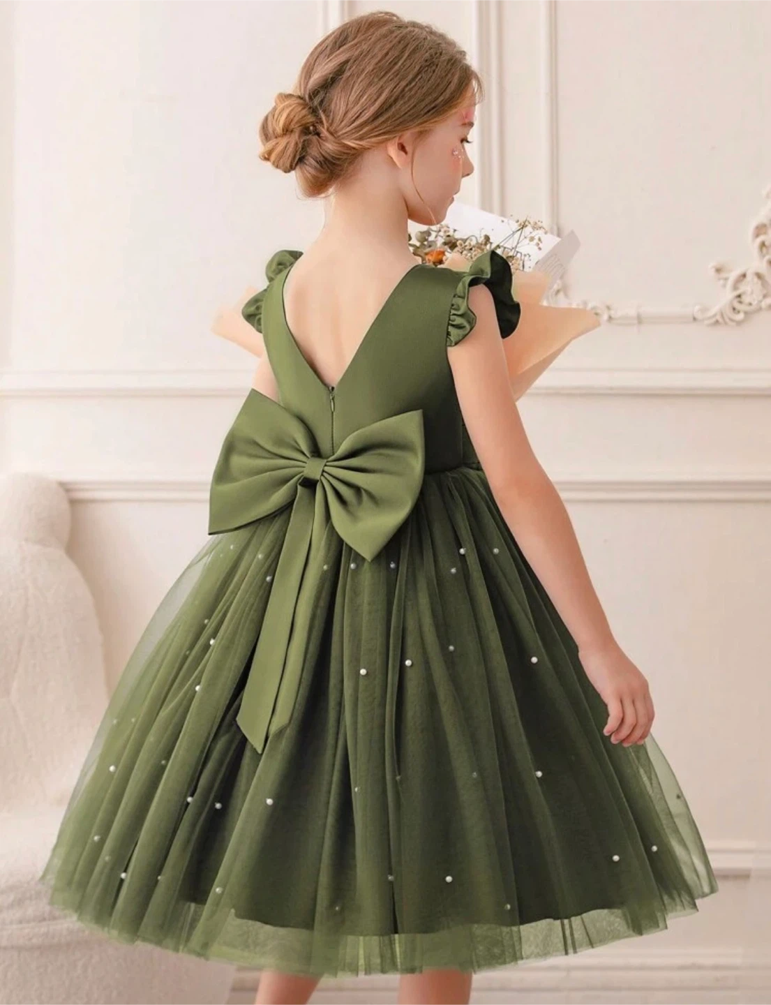 Olive Green Girls Formal Fall Dresses