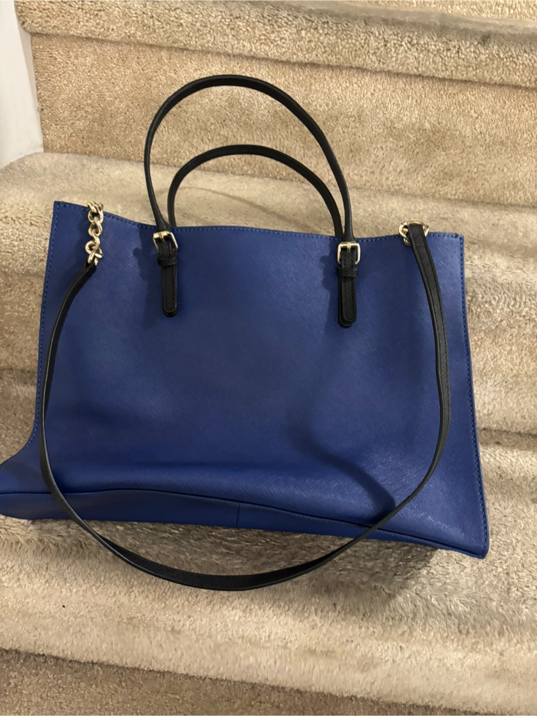 Calvin Klein Blue Saffiano Leather Tote Bag