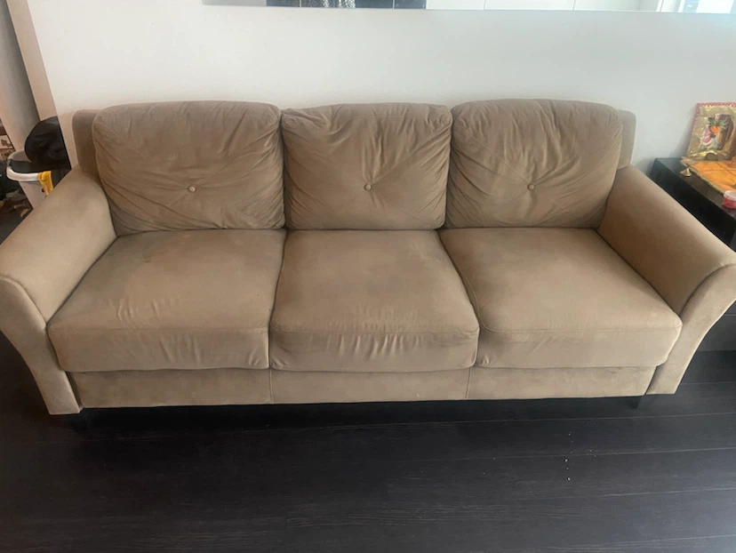 Three-Seater Beige Fabric Sofa