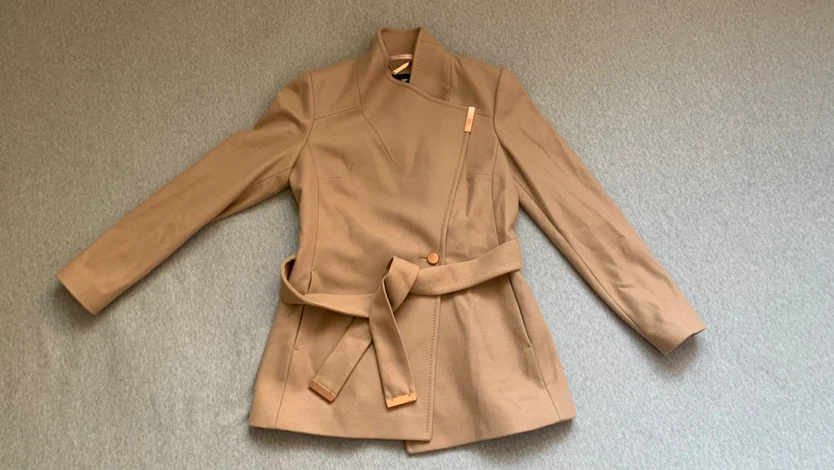 Ted Baker ‘Sandra’ Wool Wrap Coat in Camel - Size 1