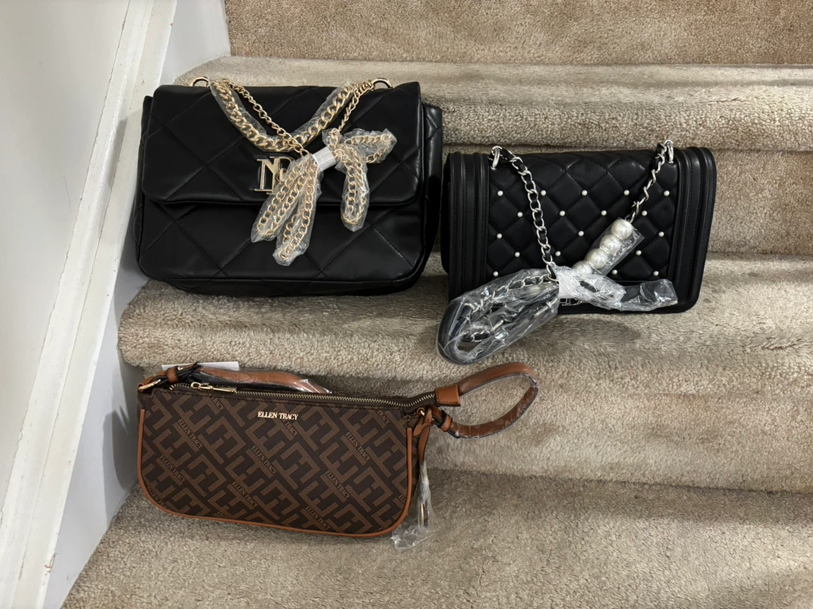 Ellen Tracy Brown Monogram Shoulder Bag