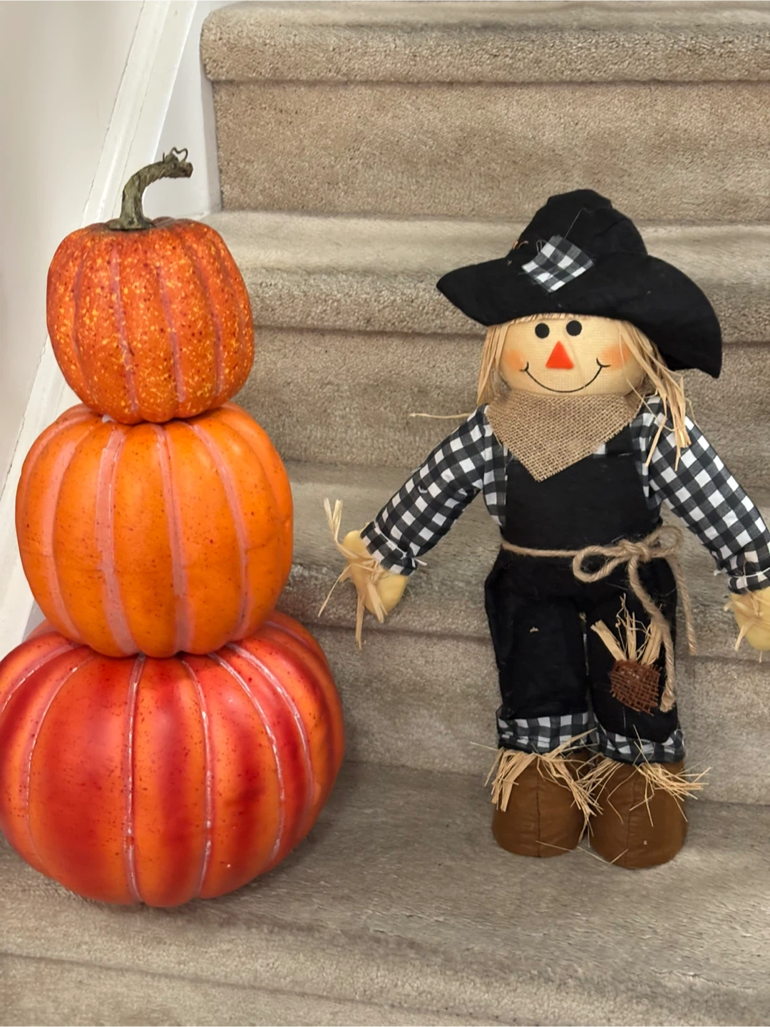Fall Decor Bundle: Pumpkin Stack and Scarecrow Figure