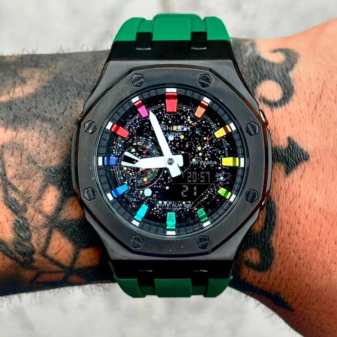 Casio G-Shock Watch with Custom green galaxy  Dial