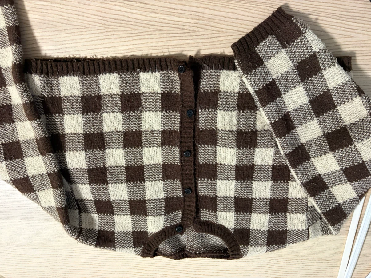Checkered Knit Cardigan Set from Korea