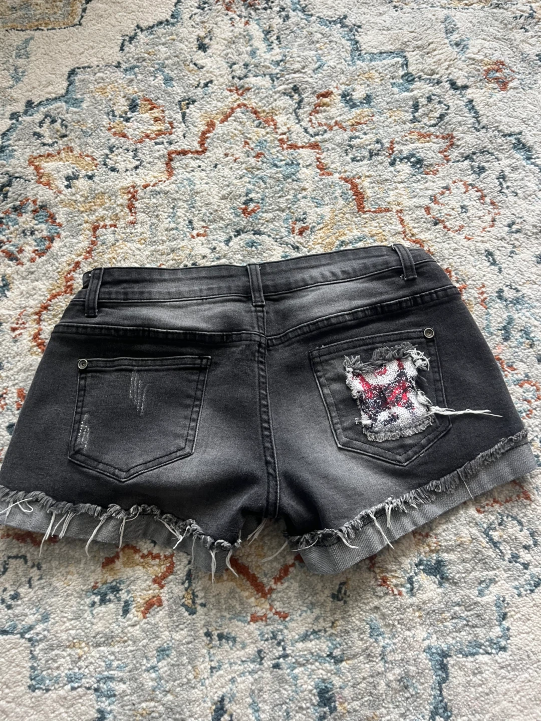 Black denim alternative shorts with sequins - photo 2