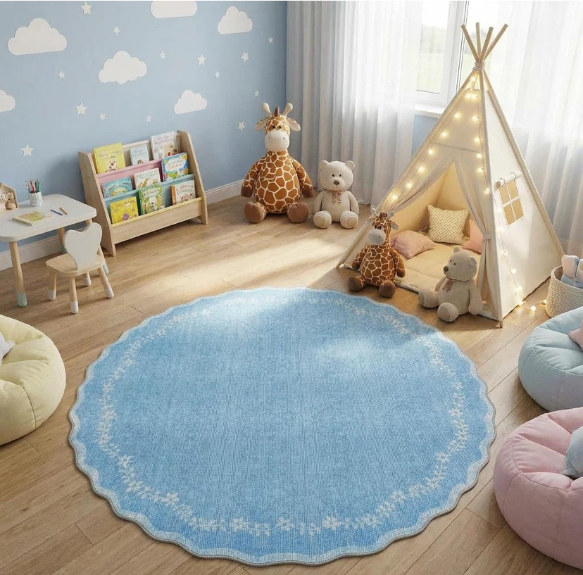 Blue Scalloped Round Area Rug - photo 2