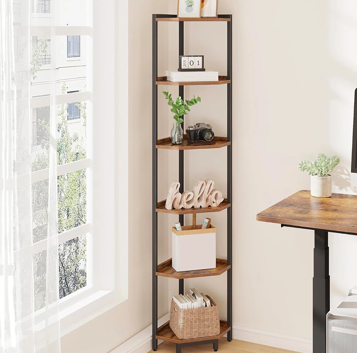 Rustic Brown Corner Shelf Stand