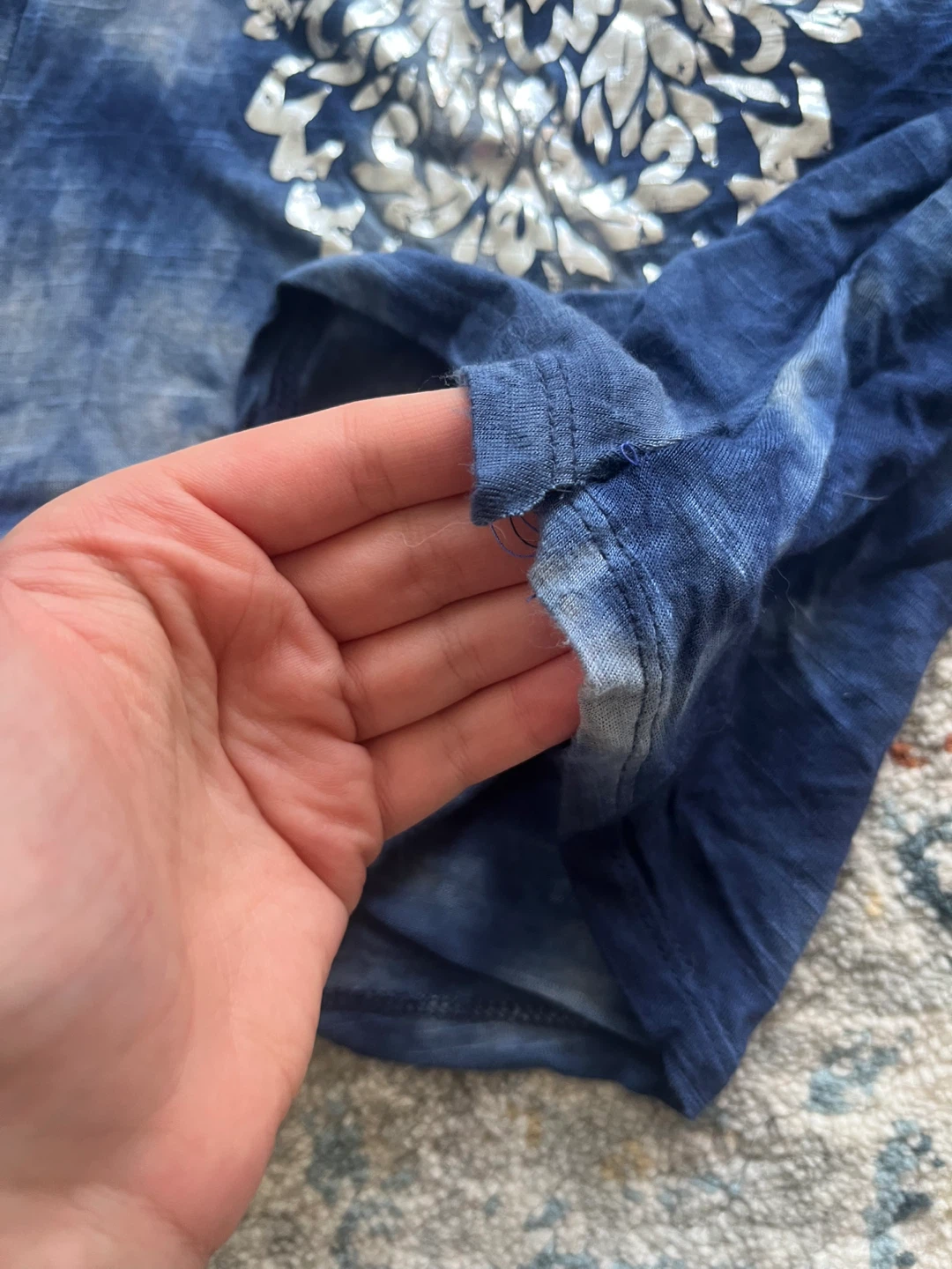Vintage blue tyedye shirt with silver design - photo 3
