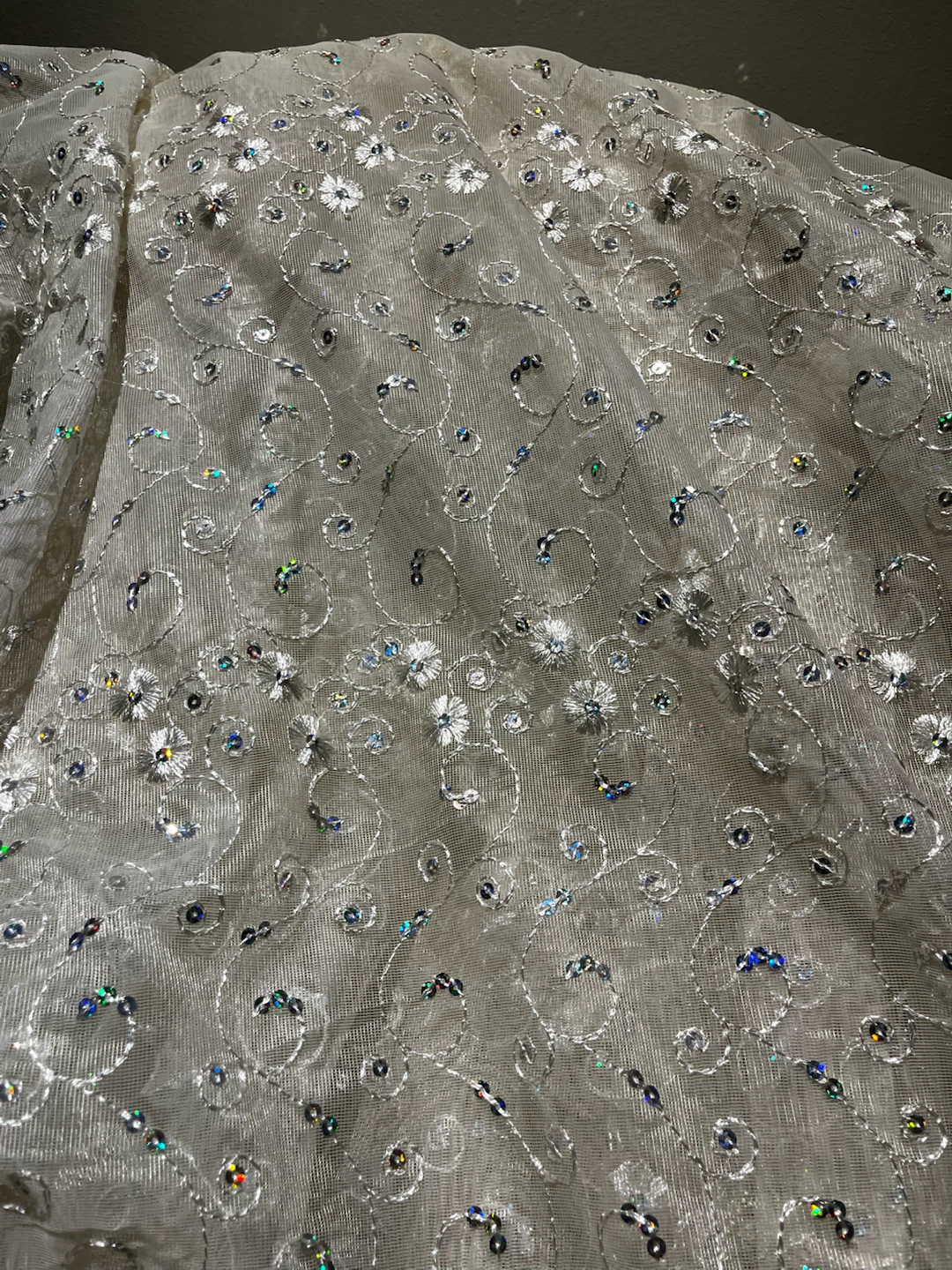 Turkish Curtains  Mesh Fabric with Silver Embroidery and Sequins
