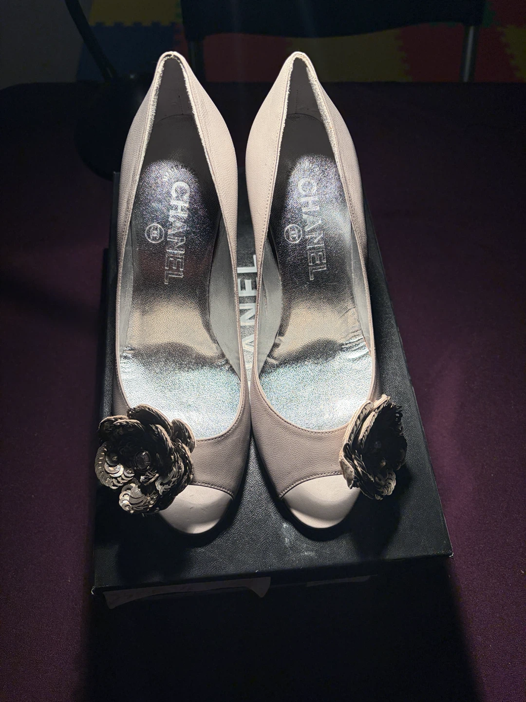 Chanel Light Grey Open-Toe Heels Size 36