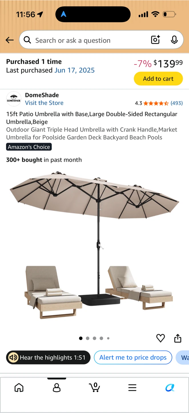DomeShade 15ft Patio Umbrella & Zero gravity chair 2 - photo 2