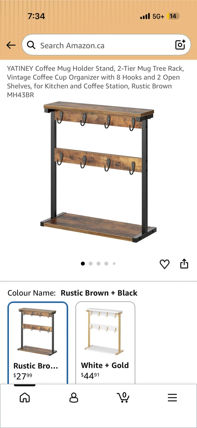 Coffee mug holder stand, rustic brown