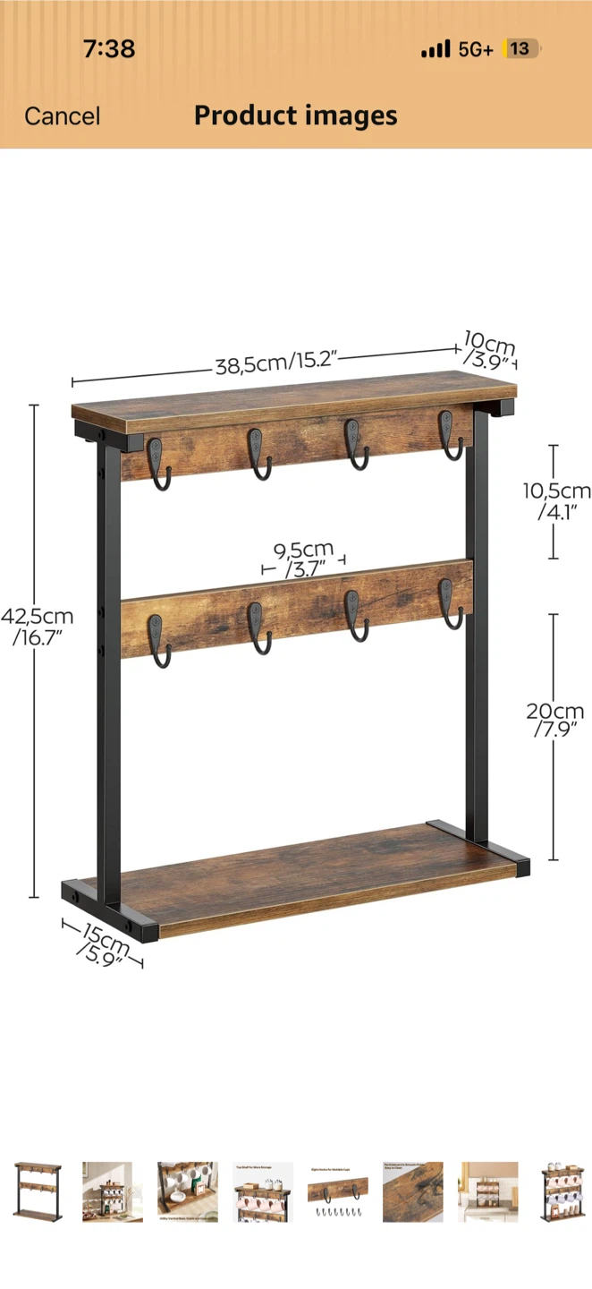 Coffee mug holder stand, rustic brown - photo 2