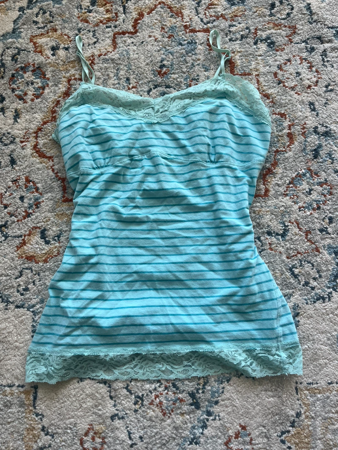 Bluenotes vintage teal Striped Lace Cami