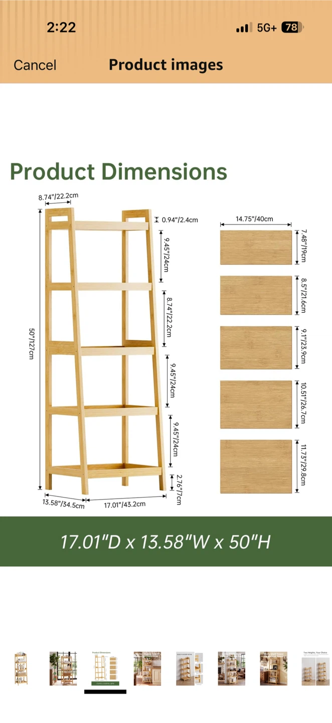 5 tier bamboo ladder bookcase, white - photo 2