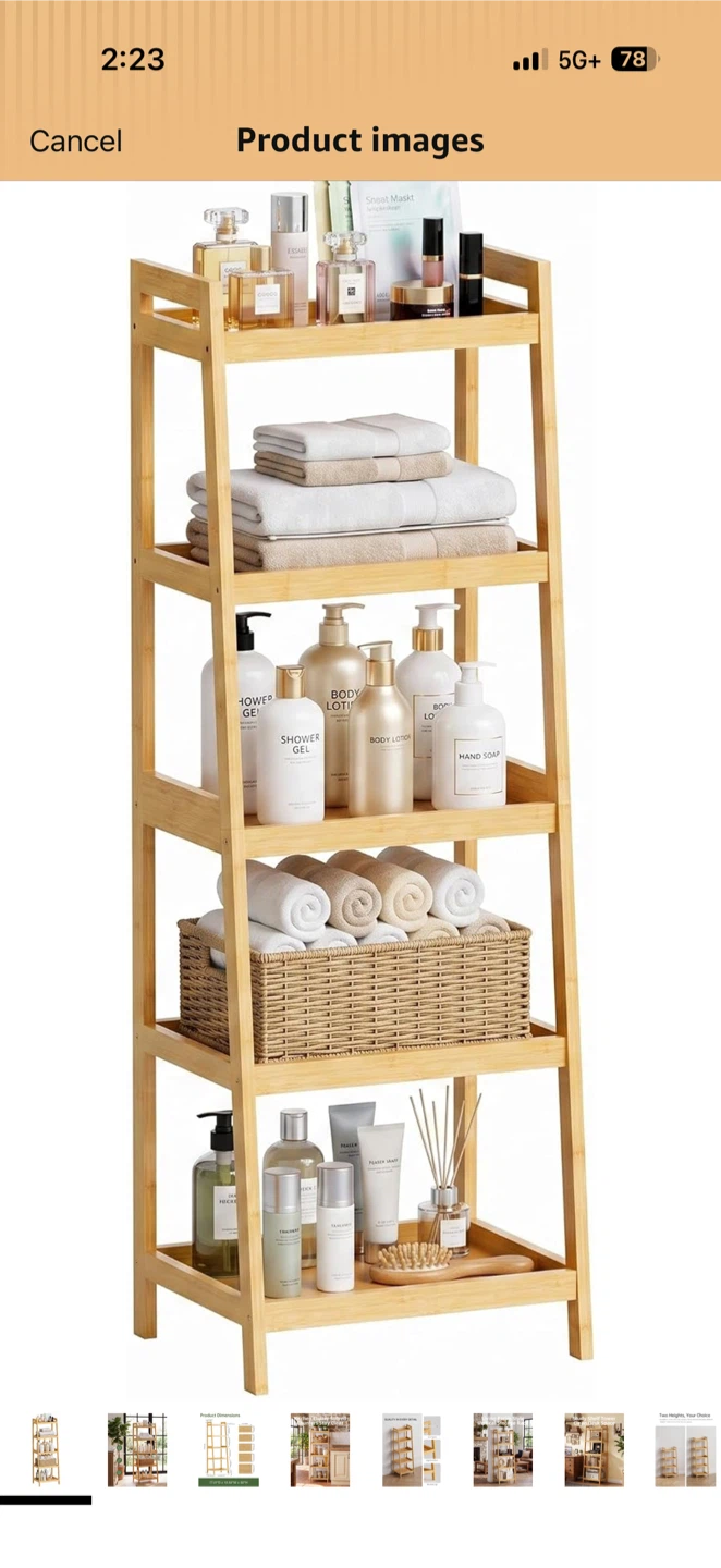 5 tier bamboo ladder bookcase, white - photo 3