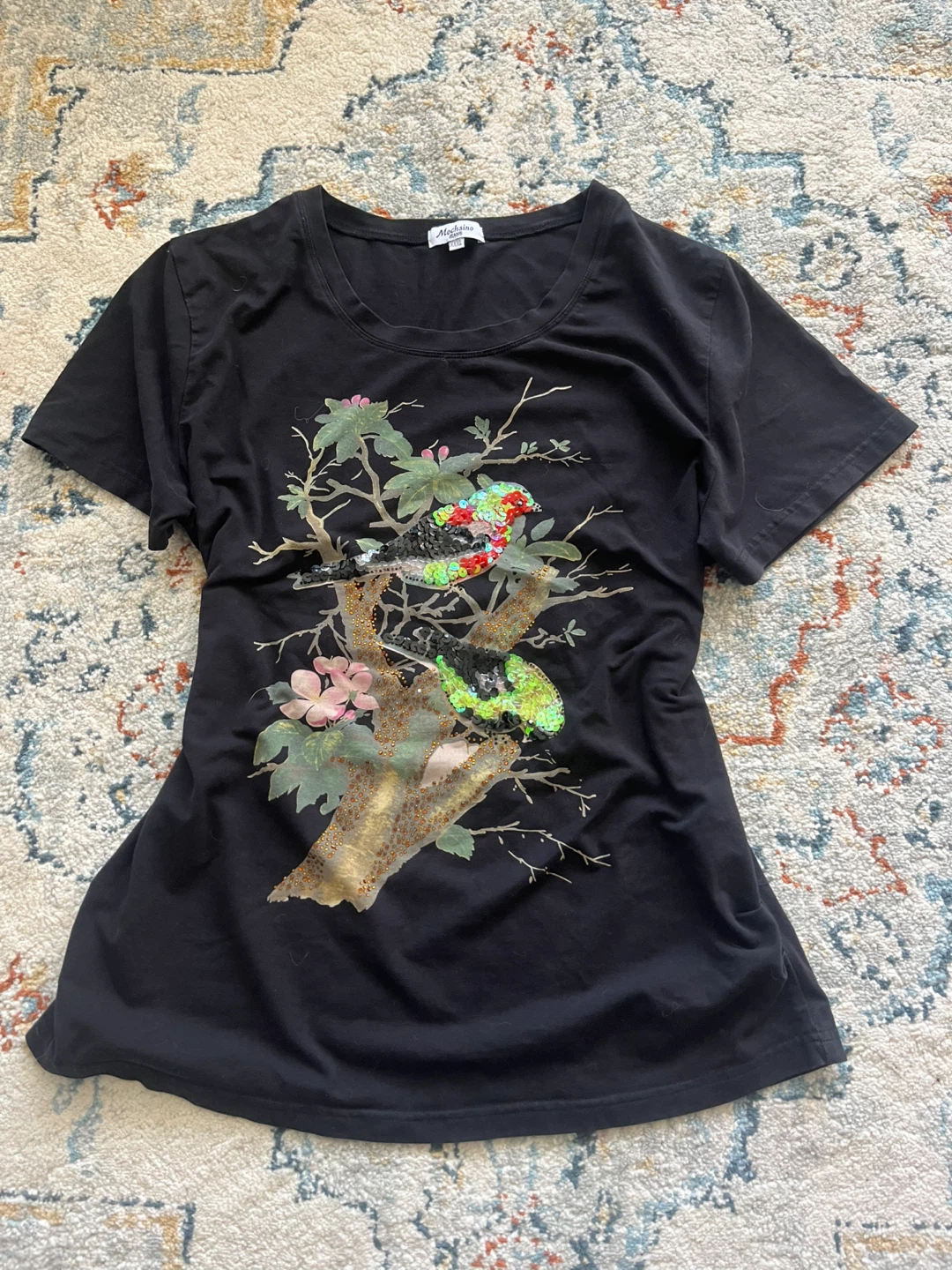 Mochsino Jeans Black Sequin Bird T-Shirt