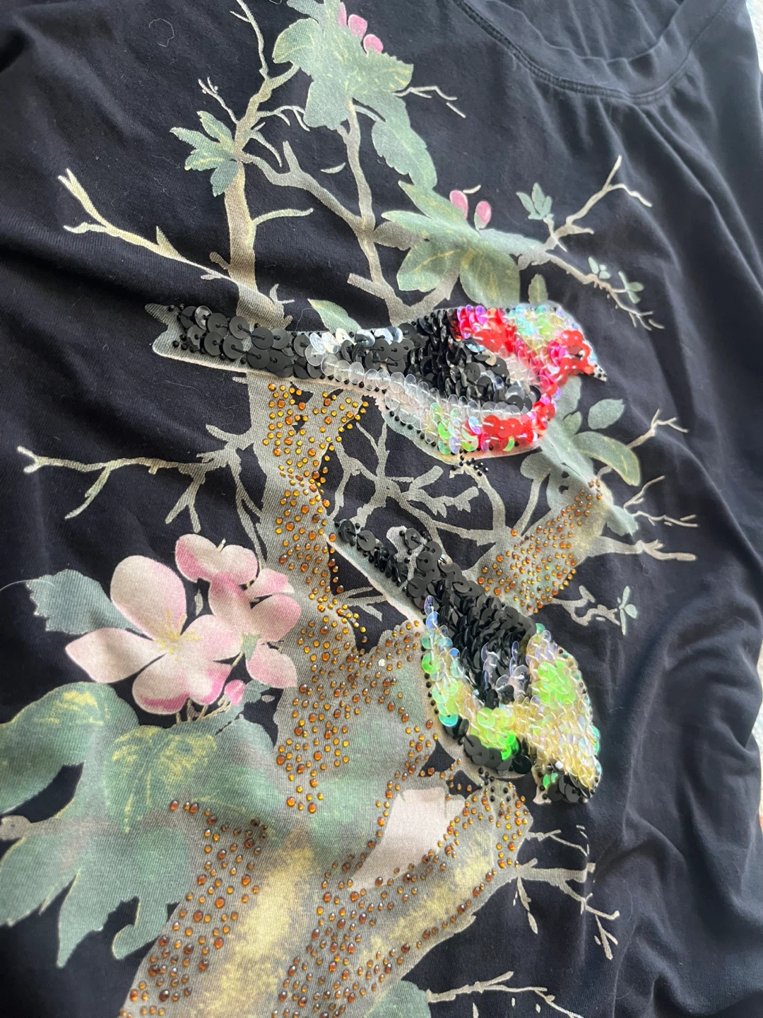 Mochsino Jeans Black Sequin Bird T-Shirt - photo 2