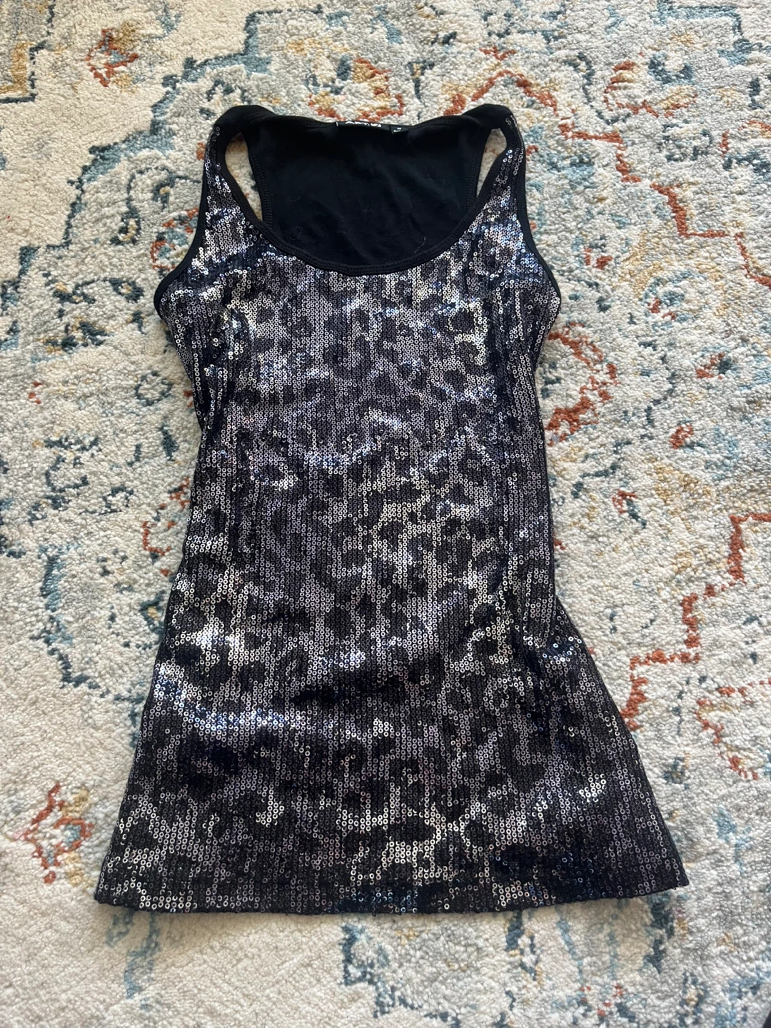 Black Sequin leopard Tank Top